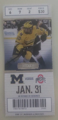 2019 - 2020 Michigan Wolverines vs Ohio State Buckeyes Hockey Ticket Stub Cover