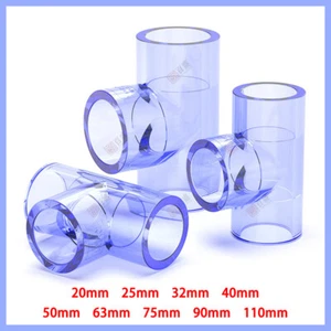 Clear PVC Tee T Piece Connector Adhesive Pipe Fittings ID 20-110mm Aquarium Pond - Picture 1 of 6