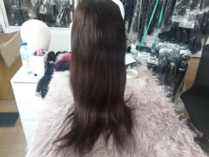 22 BRAZILIAN GLUELESS SILK BASE TOP FULL LACE WIG 180% DENSITY STRAIGHT COLOR 2# - Picture 1 of 9