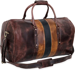 Genuine Leather Duffel Travel Overnight Weekend Leather Bag Sports Gym Duffel Lu - Picture 1 of 9