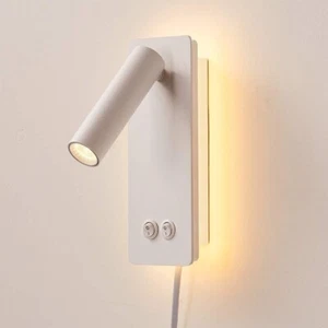 Plug in LED Wall Sconce Adjustable Backlighting Reading Spot Bedside Lamp White - Picture 1 of 6