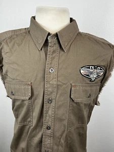 NUOVO Harley-Davidson Camicia Uomo Marrone Blowout Alata Senza Maniche Spell Out Taglia XXL - Foto 1 di 10