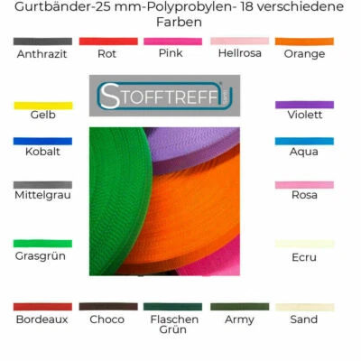 STOFFTREFF SANTI Gurtband-25 mm-Polypropylen-100 cm-Meterware in 18 Farben