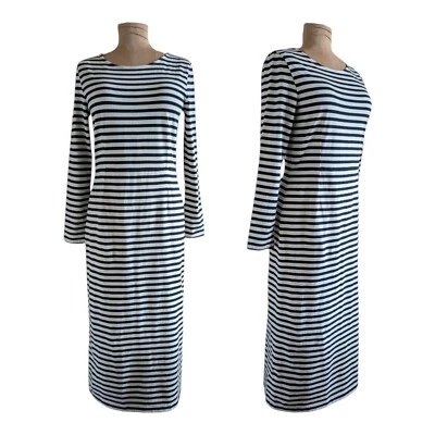 Maxi Vestido Suéter J Crew Talla 8 Manga Larga Azul Marino Blanco Rayas Náutico Bretón Foto 1 de 4