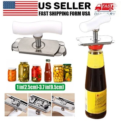Abridor de botellas de latas ajustable de 1 pieza abridor de frascos de acero inoxidable removedor de tapa de tarro Foto 1 de 4