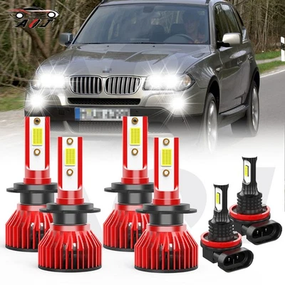 6000K White LED Headlight High Low Beam Fog Light Bulb For BMW X3 2004 2005-2017 Foto 1 de 4