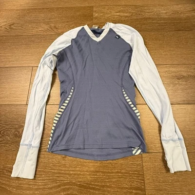 Top Helly Hansen Mujer Cuello en V Manga Larga Capa Base Azul Talla Pequeña Exterior Foto 1 de 4