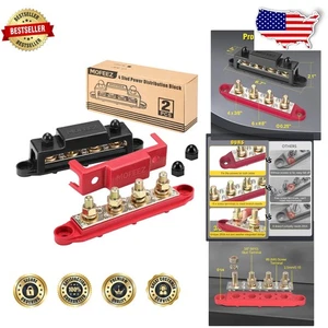 Pro 48V 250A Bus Bar Power Distribution Block - 4x3/8" Posts, 6 Screw, Red/Black - Picture 1 of 9