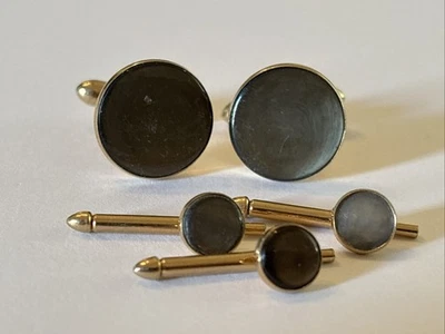 Juego de 3 gemelos y 3 tachuelas de camisa vintage Swank tono dorado aspecto de ónix negro Foto 1 de 3