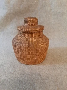 Cesta tejida vintage con tapa tejido de cerámica de mimbre Art Deco - Imagen 1 de 10