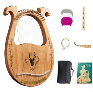 16-String Lyre Harp, Mahogany Wood, +Tuning Wrench, Pick, Gig Bag & Manual - Picture 1 of 6