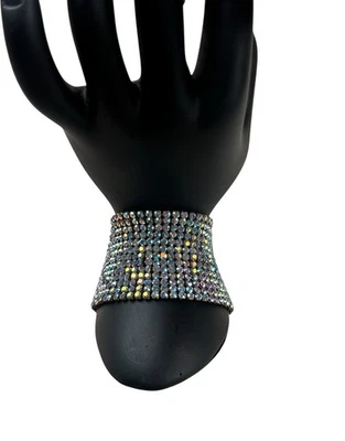 Bracelete Swarovski Strass Aurora Boreal Cristal Punho Largo Y2K Glam - Imagem 1 de 4