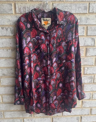 Protest 100% Silk Vintage Long Sleeve Button Front Abstract Blouse Size L - Image 1 of 4