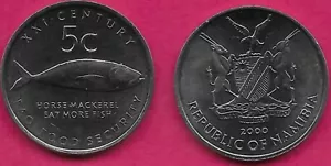 NAMIBIA 5 CENTAVOS 2000 BU CAPA CABALLA, FA.O, PESCADO POR DEBAJO DEL VALOR, BRAZOS CON SUP - Imagen 1 de 1