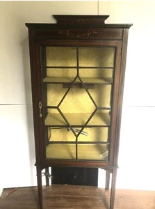 ANTIQUE EDWARDIAN INLAID MAHOGANY CURIO DISPLAY CHINA CABINET - Picture 1 of 2