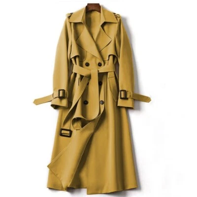Womens British Double Breasted Lapel Collar Belt Trench Outwear Midi Coat - Image 1 of 4
