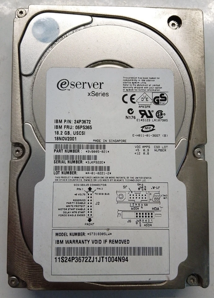 IBM 06P5365 24P3672 ST318305LW 18.2GB 10K 8MB Uscsi U160 3.5'' Eserver Xseries - Image 1 of 1