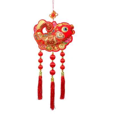 Handmade Weave Chinese Knot Dazzling Fish Koi Carp Rich Red Lantern Tassels - Image 1 of 4