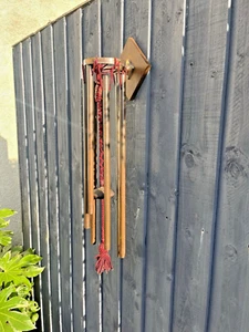 ANTIQUE 1920'S WOODEN OAK COPPER PIPE WIND CHIME BELL RINGER ALPINE RUSTIC FARM - Picture 1 of 10