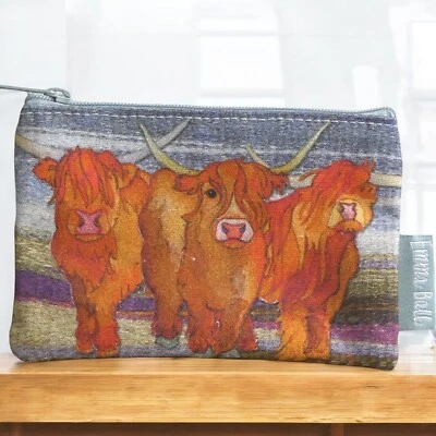 ZIPPED PURSE 'Highland Coos' by Emma Ball Stunning Highland Cow Fabric - Image 1 of 2
