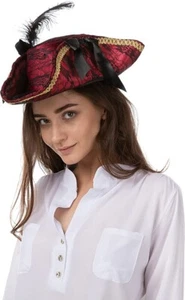 Burgundy Red Black Lace Ladies Pirate Deckhand Shipmate Hat Fancy Dress Party - Picture 1 of 2