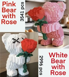 Pink or White Bear with Rose building block set, Valentine’s Day, Easter, Love - Picture 1 of 8