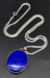 Lapis Lazuli Oval Pendant with Sterling Silver - 18" Silver Chain - Picture 1 of 3
