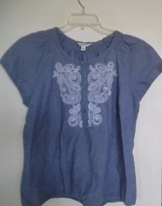 CROFT & BARROW Chambry Azul Blanco Paisley Algodón Henley Top Camisa Talla L - Imagen 1 de 3