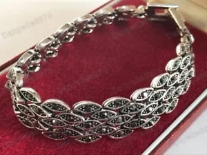 Brazalete geométrico estilo marcasita plata renacimiento estilo Art Deco vintage - Imagen 1 de 11