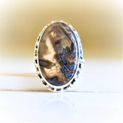 STICKY AGATE 天然宝石 925 纯银手工珠宝戒指 3 至 12 — 第 1/4 张图片