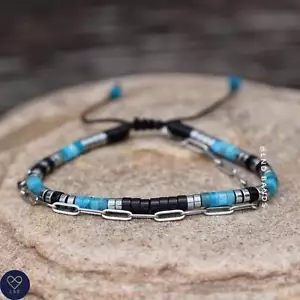 Apatit schwarzer Stein Edelstahl Kettenarmband, Natursteinarmband, Yoga - Bild 1 von 3