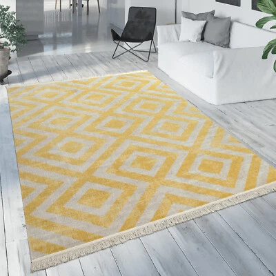 Tapis Balcon Jaune Terrasse Extérieur Style Scandinave Design Losanges Résistant - Photo 1/4