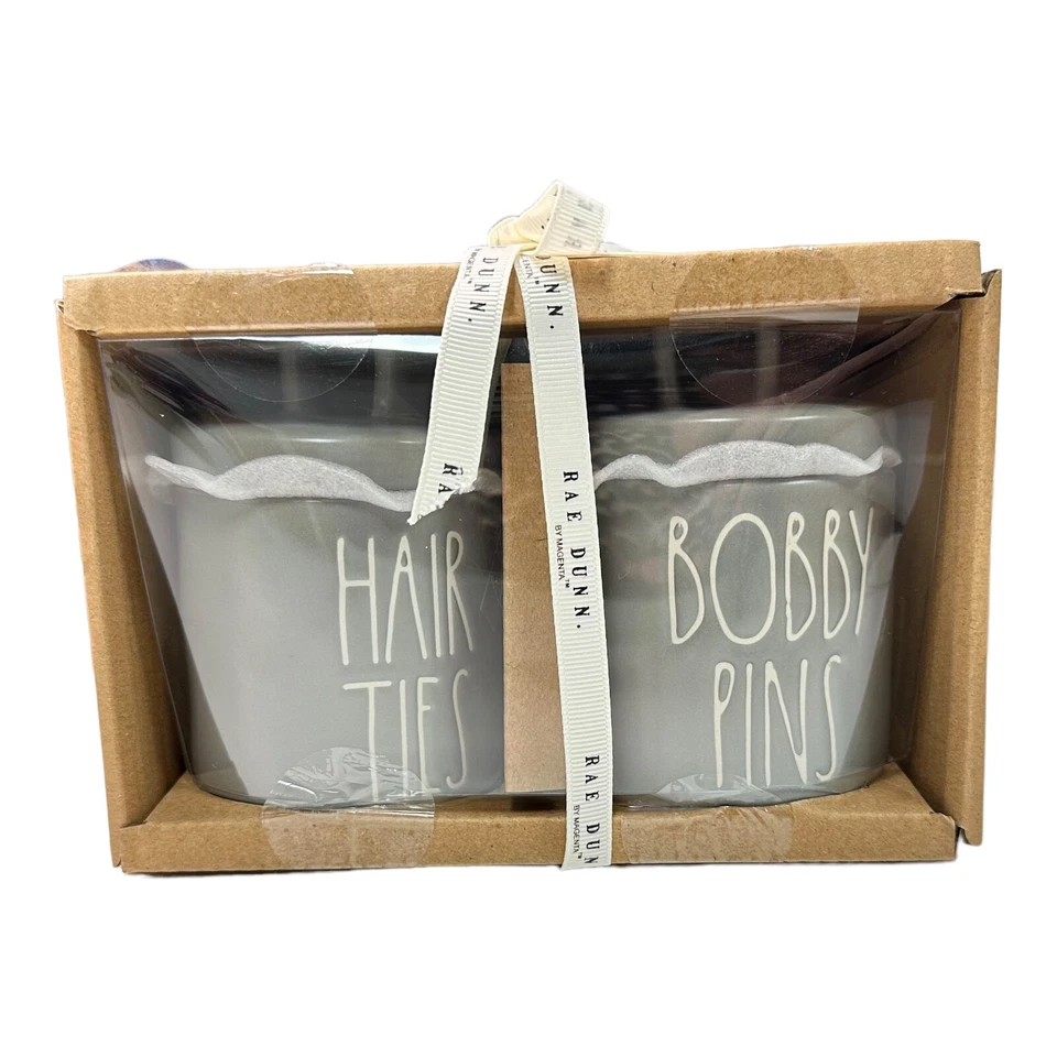 Rae Dunn набор из 2 'волосы галстуки" и "бобби булавки" X-маленький серый петля крышка канистра - Изображение 1 из 1