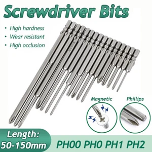 6mm Round Shank Magnetic Screwdriver Bit Phillips PH00 PH0 PH1 PH2 Long 50-150mm - Picture 1 of 55