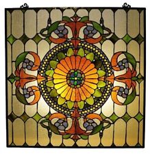 25" x 25" Stained Glass Tiffany Style Window Panel Arts & Crafts Mission