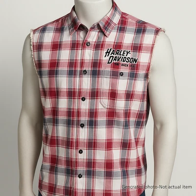 Camisa Harley Davidson a Cuadros a Cuadros con Botones Logo Motociclista Grunge XL Foto 1 de 4