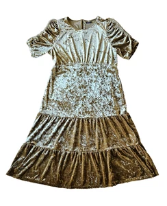 Who What Wear Dress Womens Large Velvet Puff Sleeve Tiered Ruffle Midi Boho - Picture 1 of 14