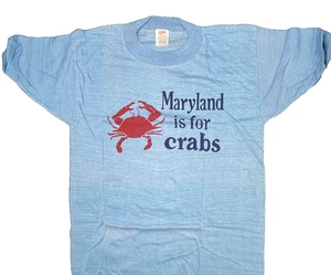 Vintage 70's Maryland Is For Crabs T Shirt DEADSTOCK NOS Blue Hanco SMALL - Picture 1 of 7