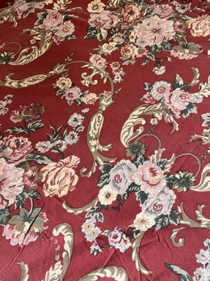 Ralph Lauren Danielle Marseilles Red Floral King Size Ruffled Flat Top Sheet - Image 1 of 4