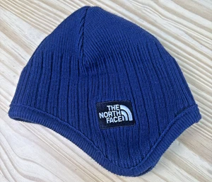 The North Face Logo Box Cuffed Beanie Hat Skull Cap Adult Small Blue Ribbed Warm - Picture 1 of 7