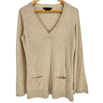 Suéter BCBG MAXAZRIA Cuello en V Angora/Lana/Nylon Mujeres Talla XL Tostado Túnica Bolsillos Foto 1 de 4