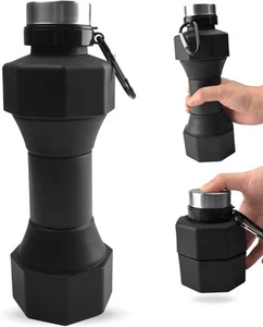 Collapsible Water Bottles Cups - 650ml Reusable BPA Free 22 Ounces, Black - Picture 1 of 9