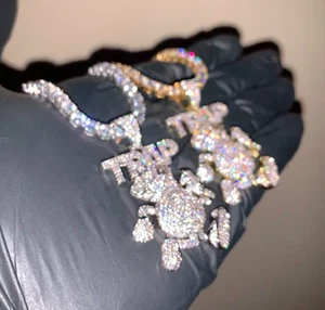 18k Gold/Weißgold Hiphop FALLE Geldbeutel Diamant ICED OUT Halskette/Anhänger - Bild 1 von 6