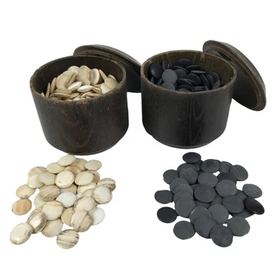 Japanese Go Stone Goishi Game Pieces Set Vtg Igo Brown Wood Bowls Shell GO101 - Image 1 of 4