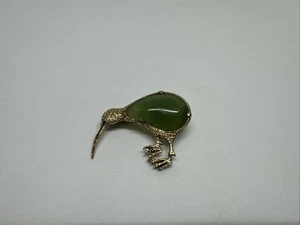 Rare Vintage 9ct Yellow Gold Jade New Zealand Kiwi Bird Brooch/pin, 9k - Picture 1 of 11