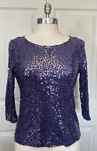 Maglione donna Calvin Klein viola allover paillettes manica 3/4 taglia PM - Foto 1 di 7