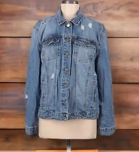 NEW Oversize Boyfriend Distressed Denim Jean Jacket Blue 100% Cotton Size 1X - Picture 1 of 16