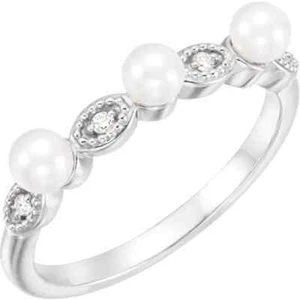  Platinum Freshwater Cultured Pearl & .03 CTW Diamond Stackable Ring  - Picture 1 of 2