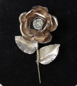 Black Starr and Gorham Sterling Silver by Carl Ruopoli Large Flower Rose Brooch - Picture 1 of 10