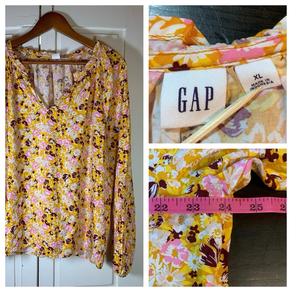 Gap Cottage Peasant Blouse Top Women XL Floral Ruffle Boho Bloomcore Flowy - Image 1 of 4